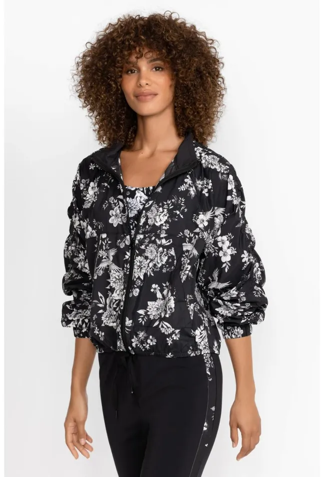 Women Bee Active Ruched Sleeve Parachute Jacket Charcoal Dreamer Johnny Was Active