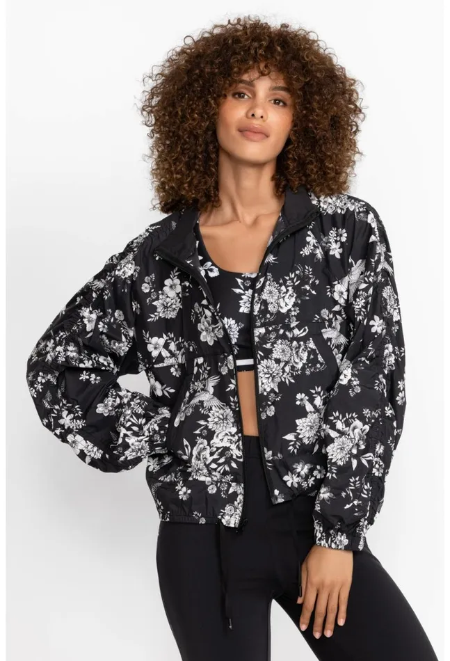 Women Bee Active Ruched Sleeve Parachute Jacket Charcoal Dreamer Johnny Was Active