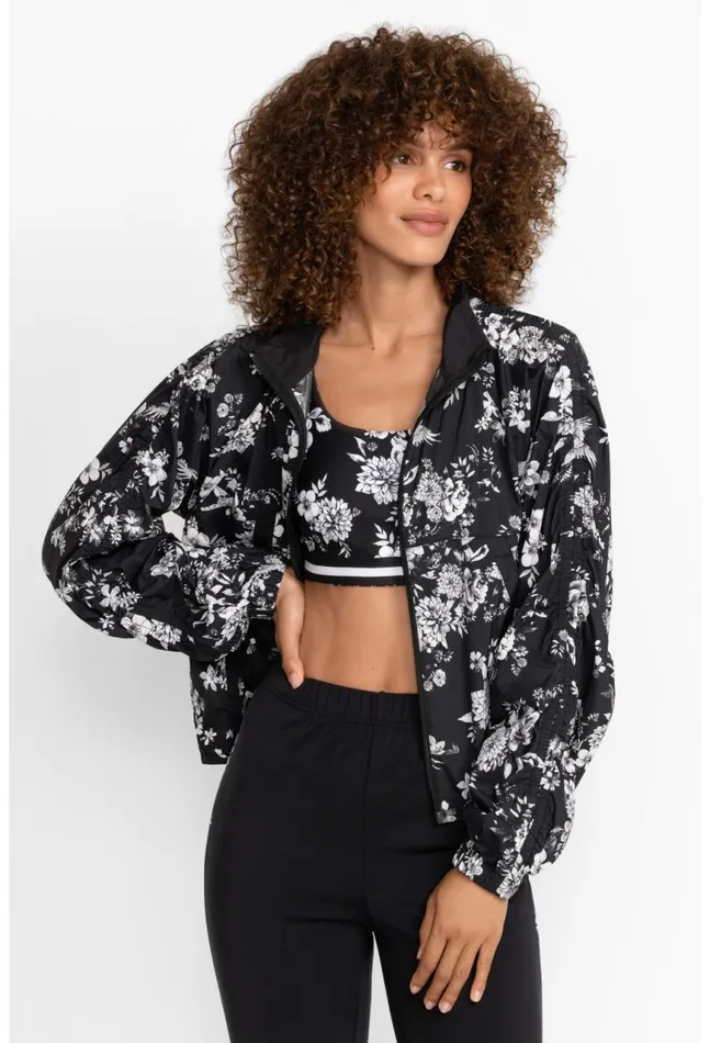Women Bee Active Ruched Sleeve Parachute Jacket Charcoal Dreamer Johnny Was Active