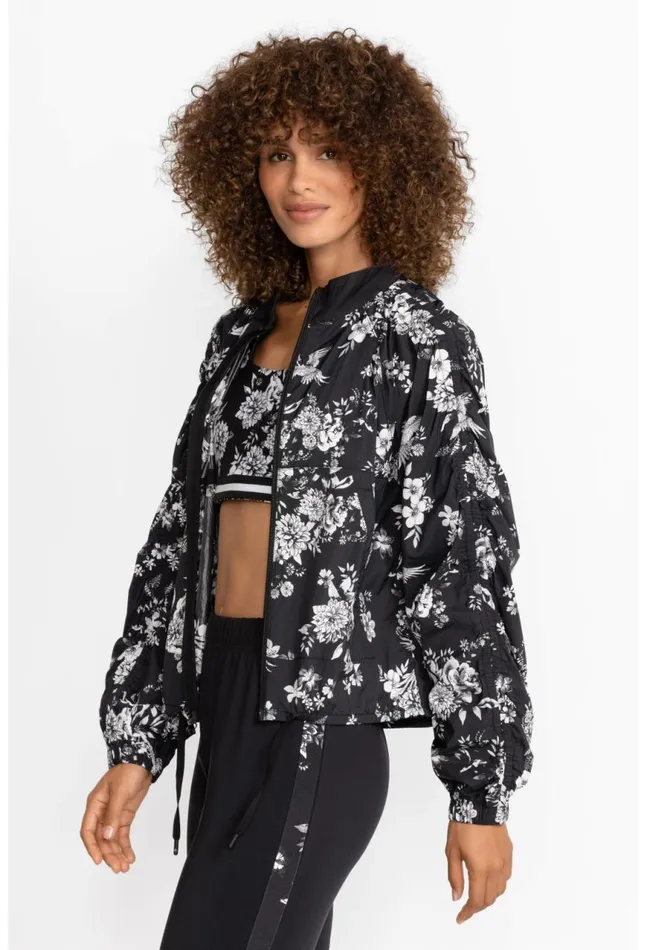 Women Bee Active Ruched Sleeve Parachute Jacket Charcoal Dreamer Johnny Was Active