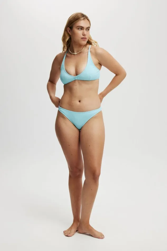 Women Bikinis Cotton On High Apex Bikini Top Paradise Blue Crinkle