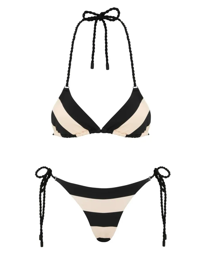 Women Bikinis Zimmermann Maxine Rope Trim Mini Tri Blackcream Stripe