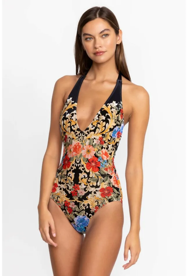 Women Black Royal Halter One Piece Multi Johnny Was Swim and Resort