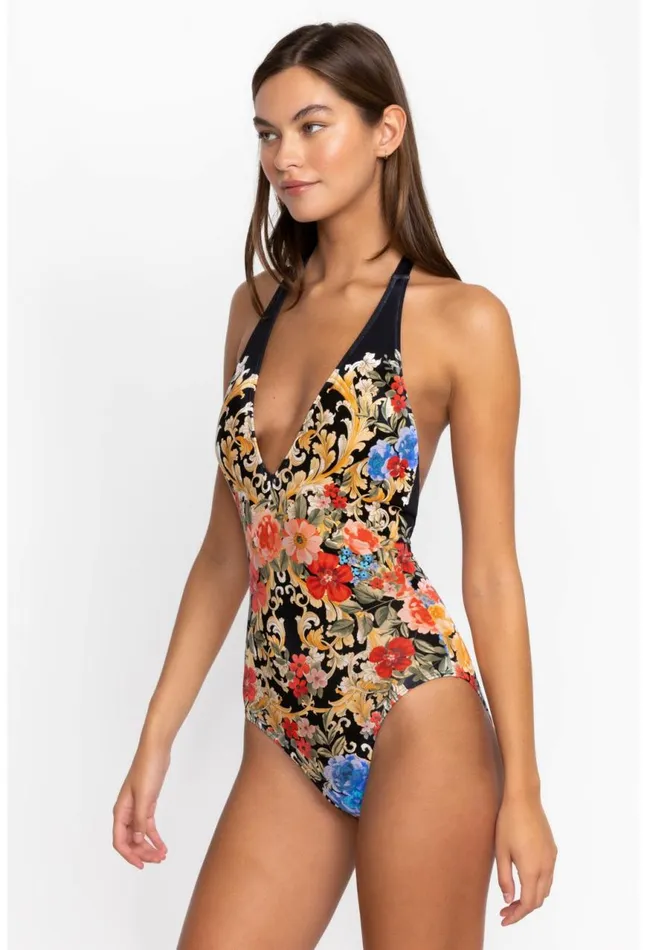 Women Black Royal Halter One Piece Multi Johnny Was Swim and Resort