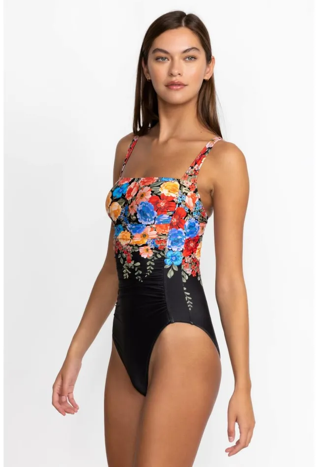 Women Black Royal Ruched One Piece Multi Johnny Was Swim and Resort