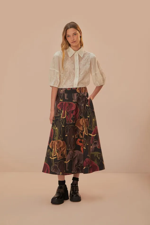 Women Blouses Farm Rio White Embroidered Short Sleeve Blouse