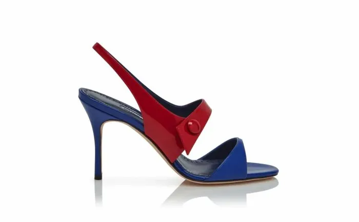 Women Blue Patent Leather Slingback Sandals Manolo Blahnik Sandals