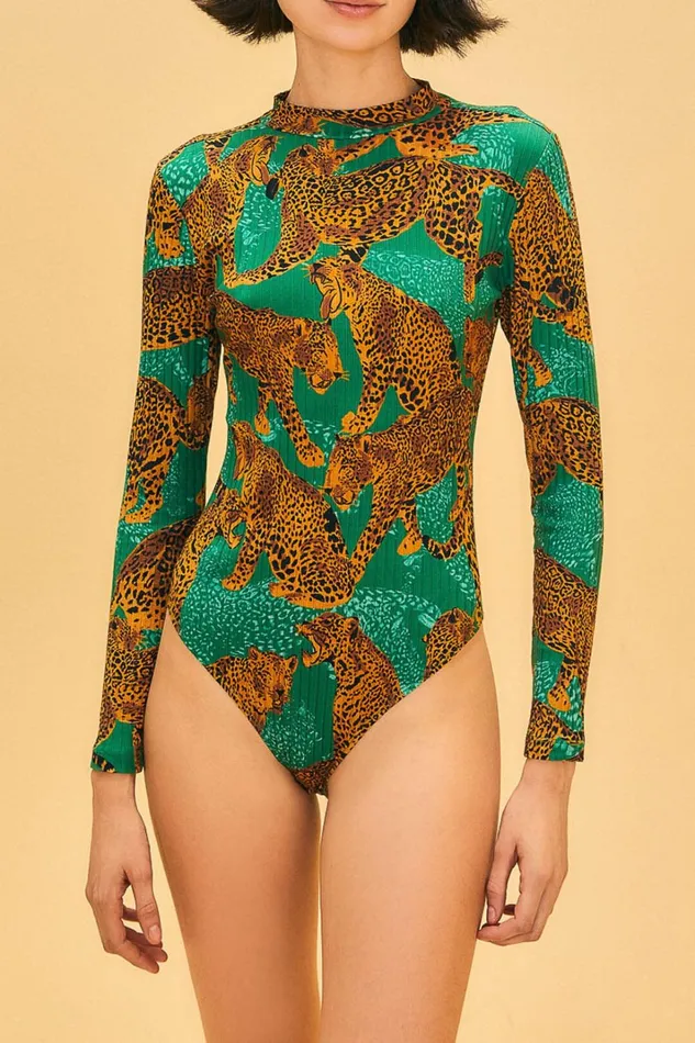 Women Bodysuits Farm Rio Green Artsy Leopards Organic Cotton Bodysuit