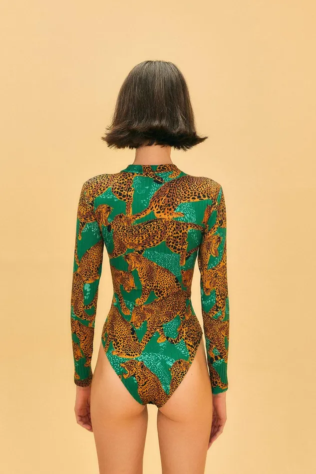 Women Bodysuits Farm Rio Green Artsy Leopards Organic Cotton Bodysuit