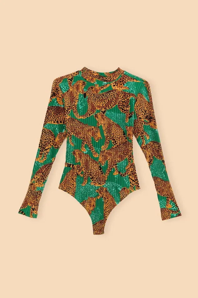 Women Bodysuits Farm Rio Green Artsy Leopards Organic Cotton Bodysuit