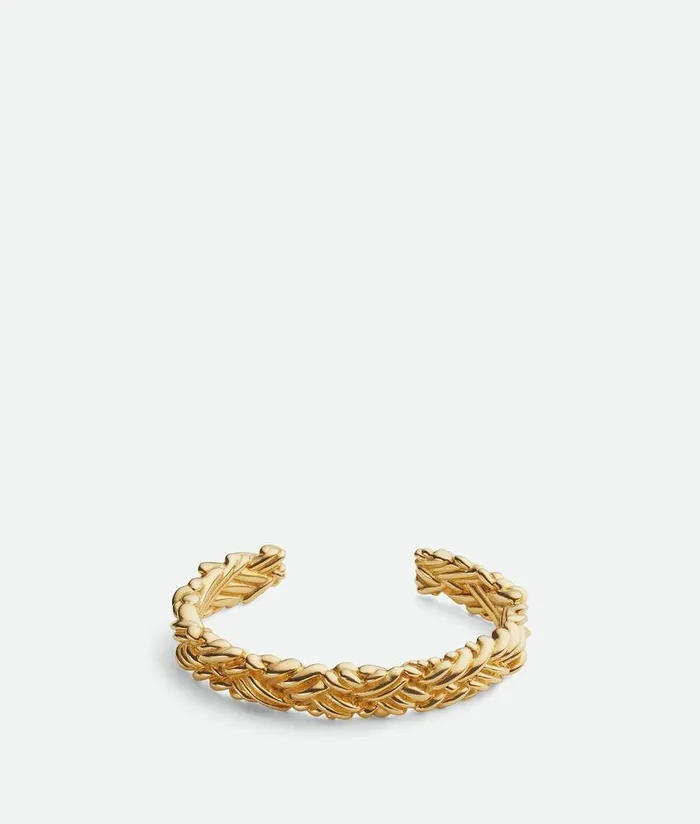 Women Bottega Veneta Bracelets Intreccio Thin Cuff Bracelet Yellow Gold