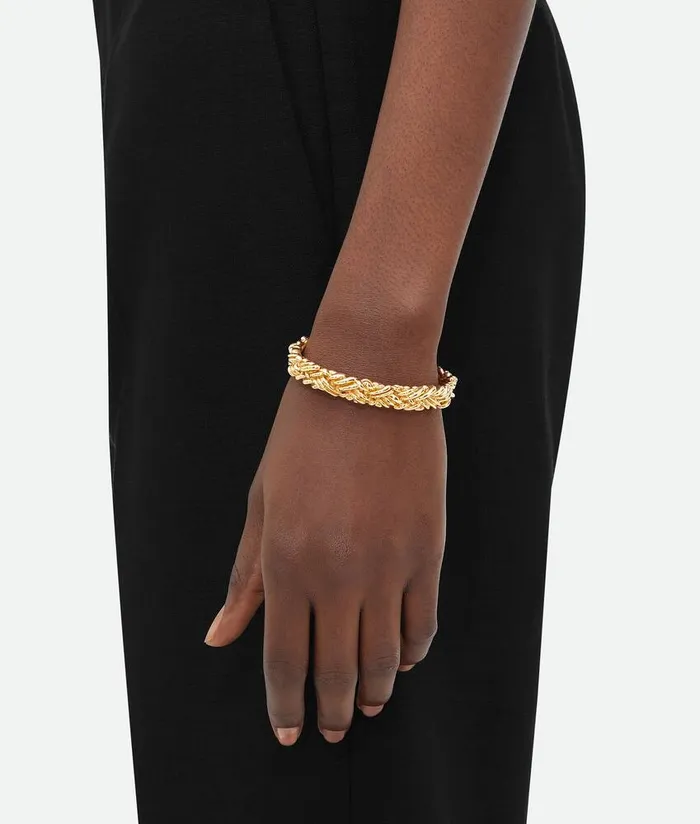 Women Bottega Veneta Bracelets Intreccio Thin Cuff Bracelet Yellow Gold