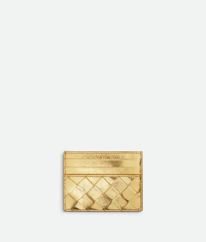 Women Bottega Veneta Card Cases Intrecciato Credit Card Case Gold