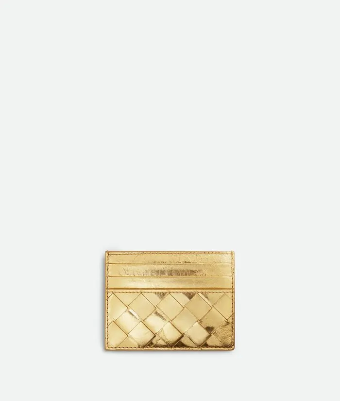 Women Bottega Veneta Card Cases Intrecciato Credit Card Case Gold