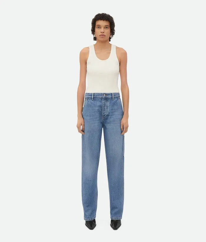 Women Bottega Veneta Denim Vintage Indigo Cargo Denim Mid Blue