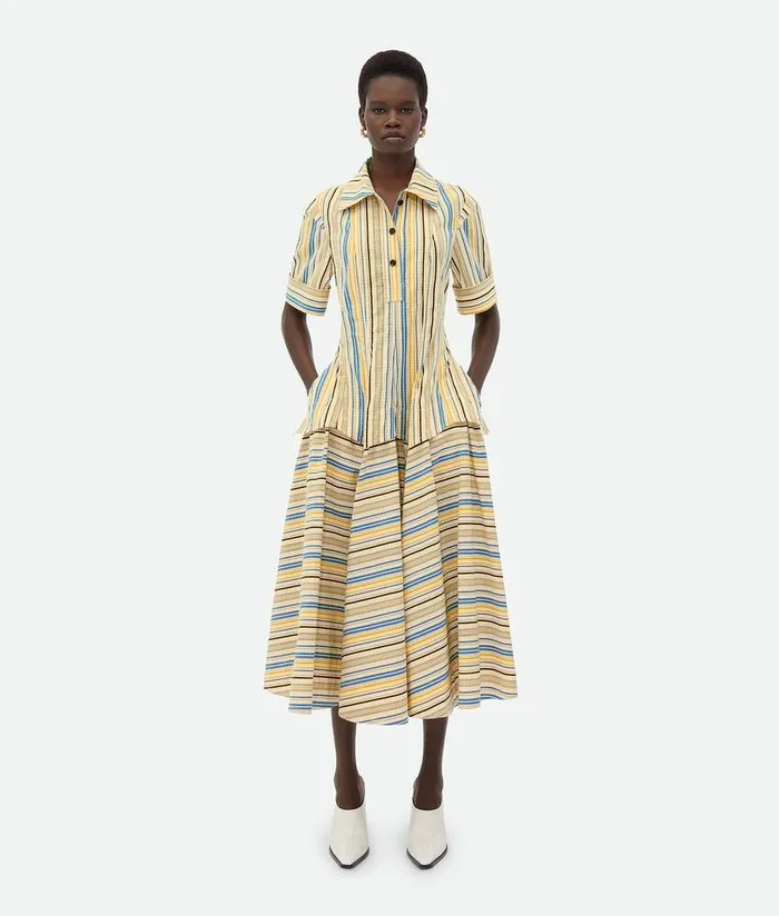 Women Bottega Veneta Dresses Checked Cotton Dress Yellowblueblack