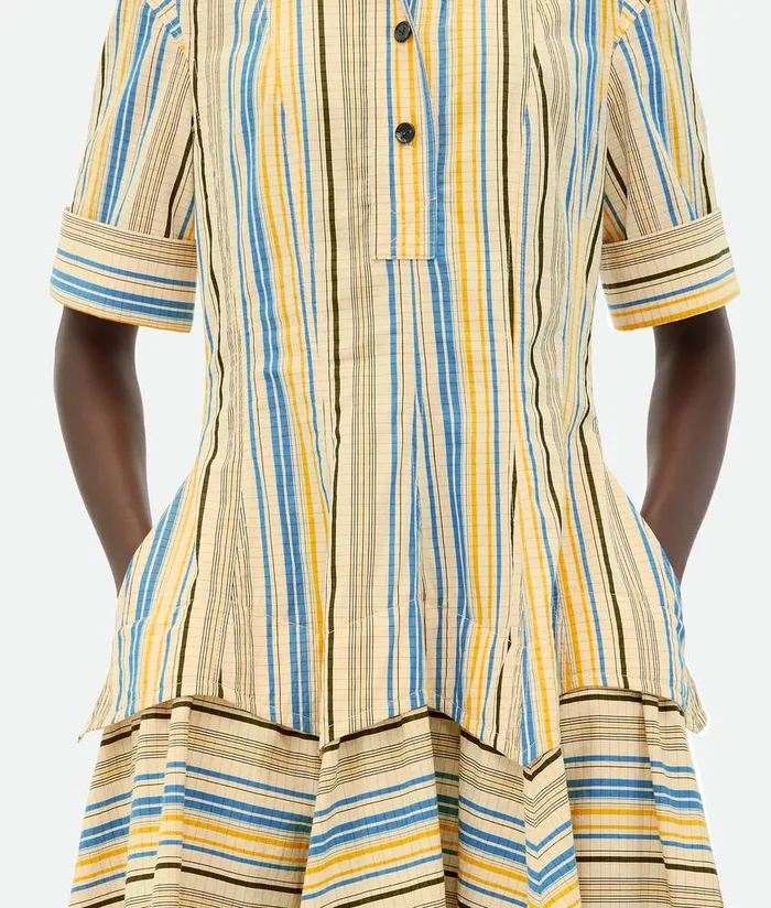 Women Bottega Veneta Dresses Checked Cotton Dress Yellowblueblack