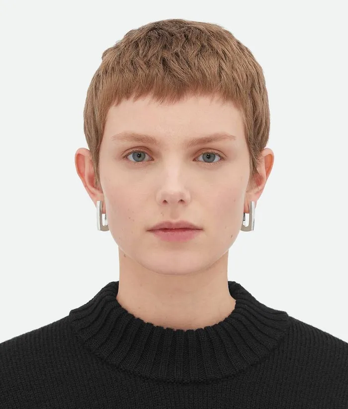Women Bottega Veneta Earrings Shape Hoop Earrings Silver