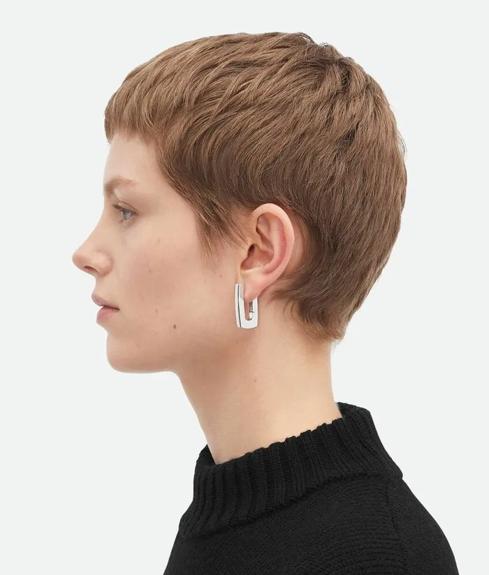 Women Bottega Veneta Earrings Shape Hoop Earrings Silver