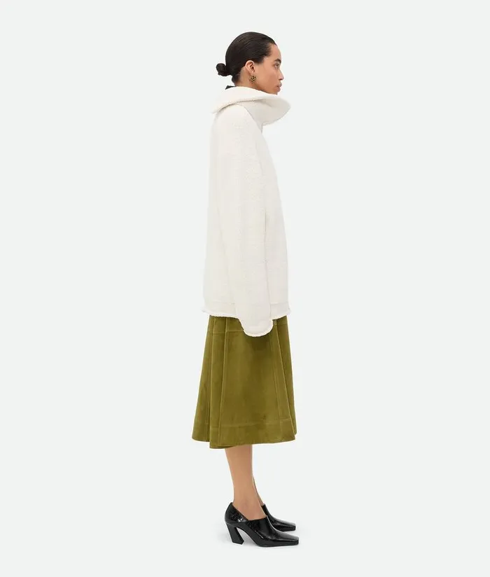 Women Bottega Veneta Knitwear Compact Cotton High Neck Jumper Chalk