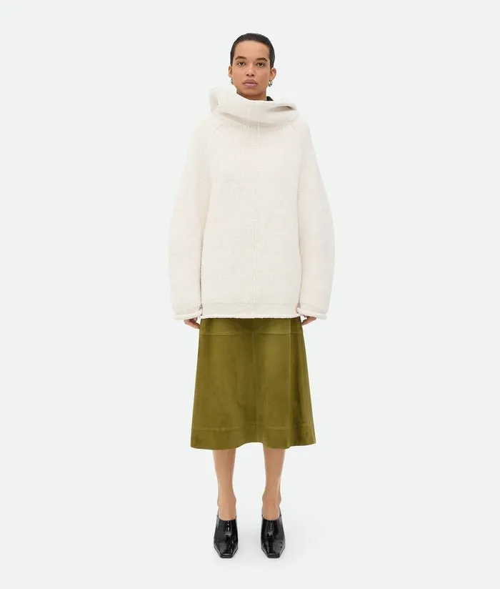 Women Bottega Veneta Knitwear Compact Cotton High Neck Jumper Chalk