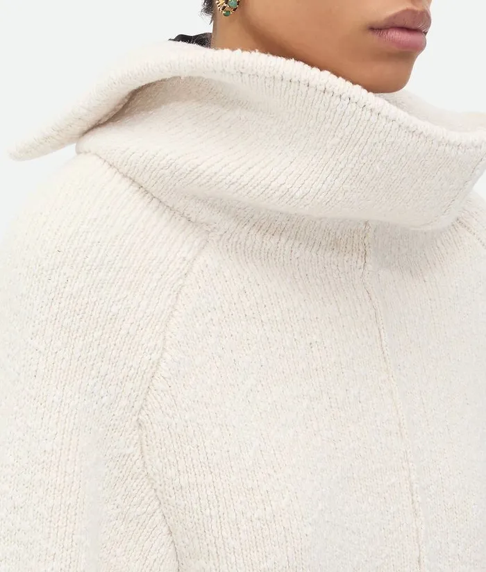 Women Bottega Veneta Knitwear Compact Cotton High Neck Jumper Chalk