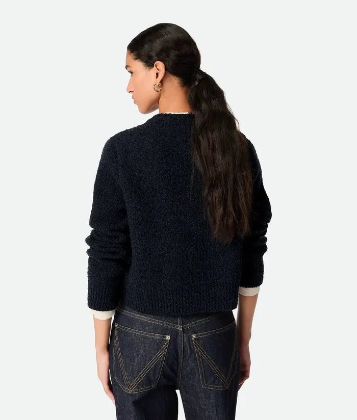 Women Bottega Veneta Knitwear Wool Boucle Cardigan Navy