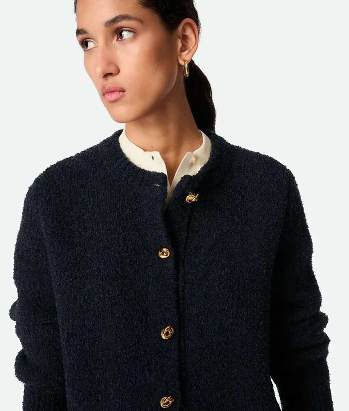 Women Bottega Veneta Knitwear Wool Boucle Cardigan Navy