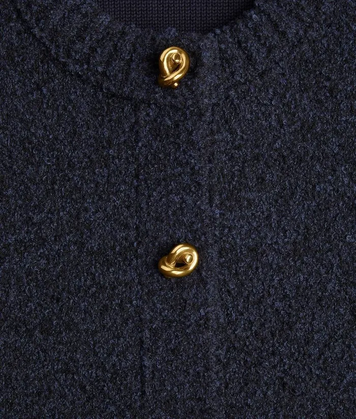 Women Bottega Veneta Knitwear Wool Boucle Cardigan Navy