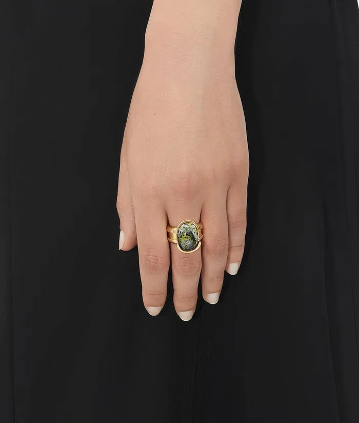 Women Bottega Veneta Rings Ellipse Small Ceramic Ring Yellowblackwhite