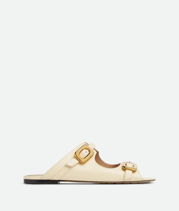 Women Bottega Veneta Sandals Stretch Buckle Flat Mule Sea Salt