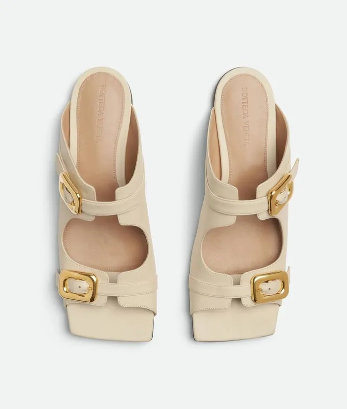 Women Bottega Veneta Sandals Stretch Buckle Flat Mule Sea Salt