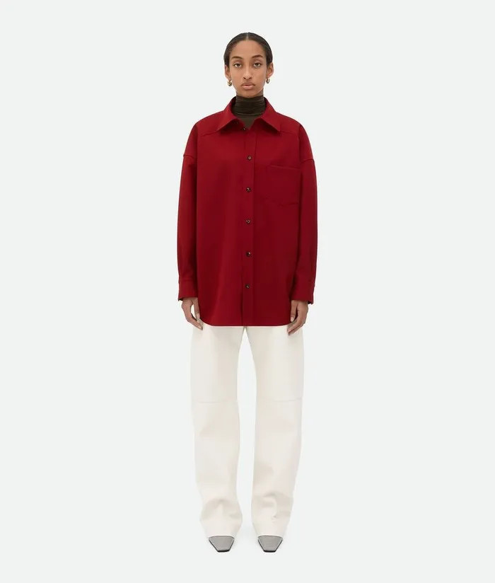Women Bottega Veneta Shirts Wool Twill Shirt Rosewood