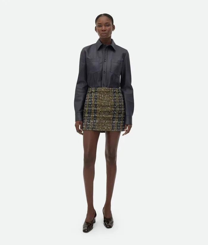 Women Bottega Veneta Skirts Check Pressed Wool Skirt Eclipseblackyellow