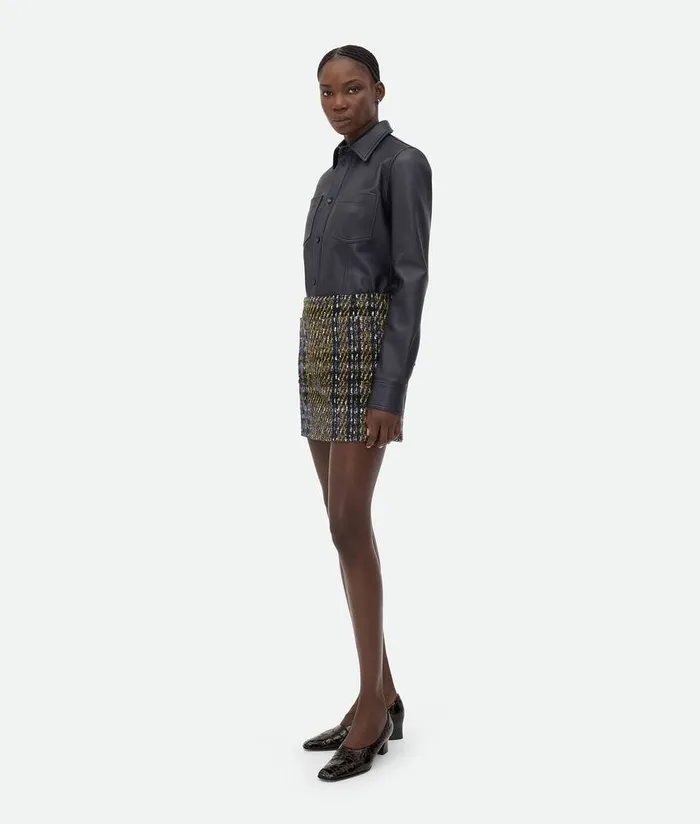 Women Bottega Veneta Skirts Check Pressed Wool Skirt Eclipseblackyellow