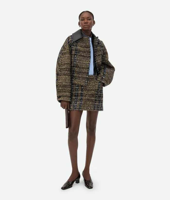 Women Bottega Veneta Skirts Check Pressed Wool Skirt Eclipseblackyellow