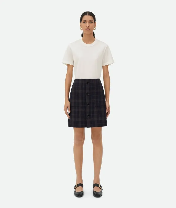 Women Bottega Veneta Skirts Checked Cotton Mouline Skirt Bluebrown