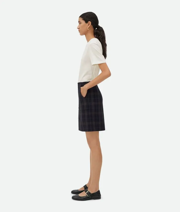 Women Bottega Veneta Skirts Checked Cotton Mouline Skirt Bluebrown