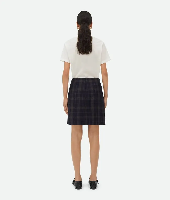 Women Bottega Veneta Skirts Checked Cotton Mouline Skirt Bluebrown