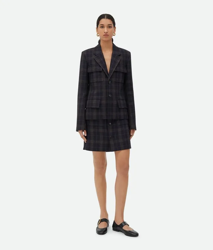 Women Bottega Veneta Skirts Checked Cotton Mouline Skirt Bluebrown