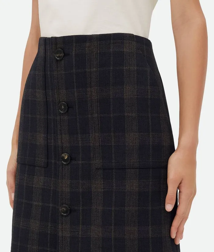 Women Bottega Veneta Skirts Checked Cotton Mouline Skirt Bluebrown