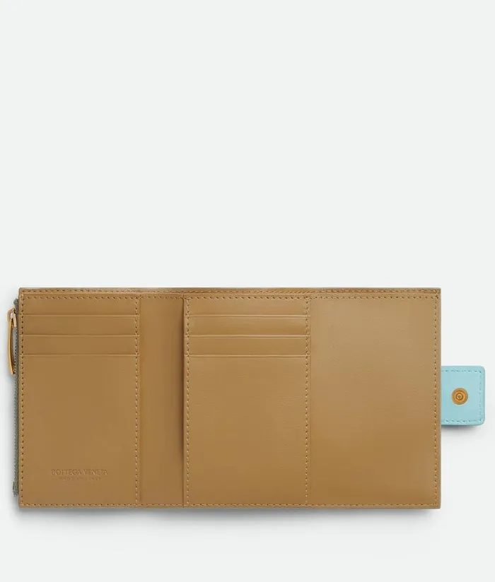 Women Bottega Veneta Small Wallets Tag TriFold Zip Wallet Sterlingzenithdark Praline