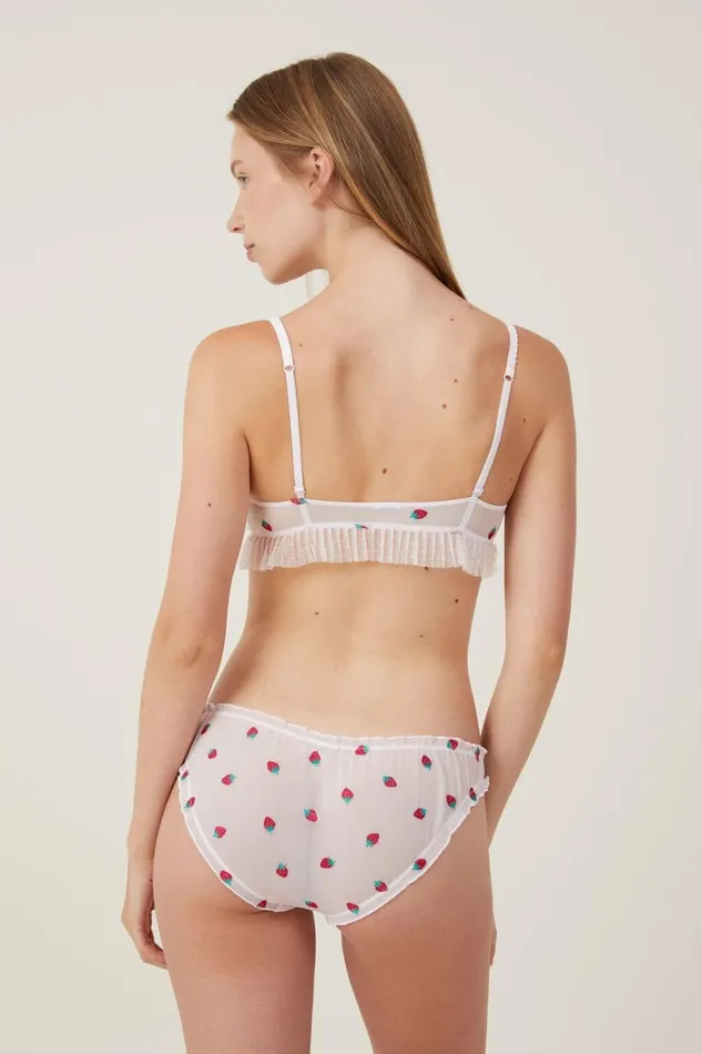 Women Bras Cotton On Sasha Flocking Mesh Bralette Soft Rose Strawberry Embroidery Women Bras Cotton On Sasha Flocking Mesh Bralette Soft Rose Strawberry Embroidery