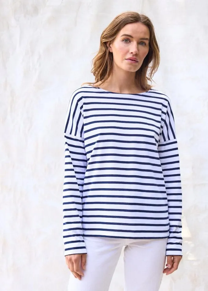 Women Breton Striped Shirts Saint James MINQUIERS DROP II White Navy