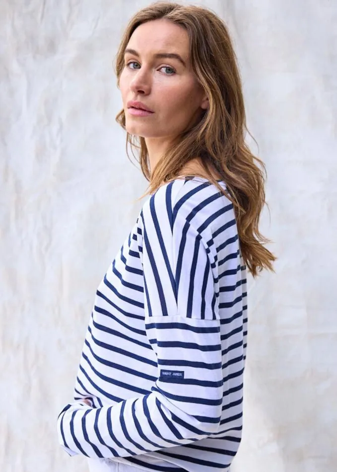Women Breton Striped Shirts Saint James MINQUIERS DROP II White Navy