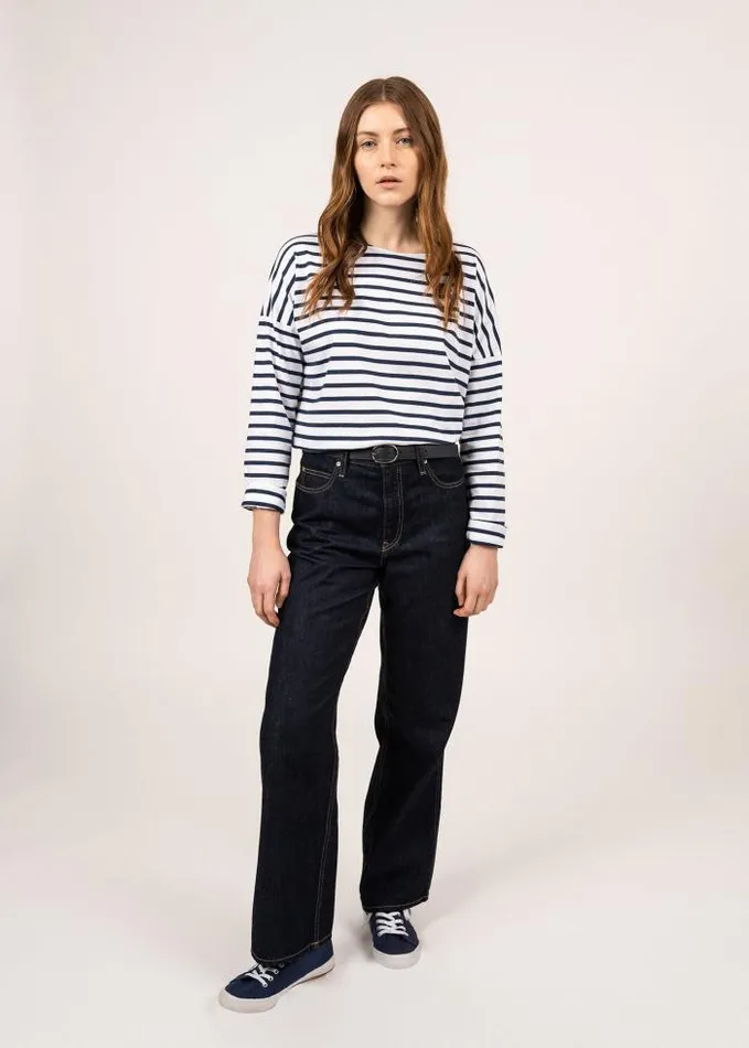 Women Breton Striped Shirts Saint James MINQUIERS DROP II White Navy
