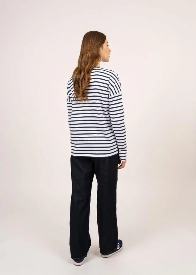 Women Breton Striped Shirts Saint James MINQUIERS DROP II White Navy