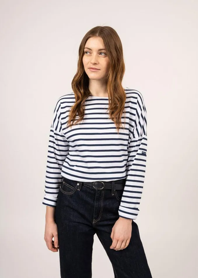 Women Breton Striped Shirts Saint James MINQUIERS DROP II White Navy