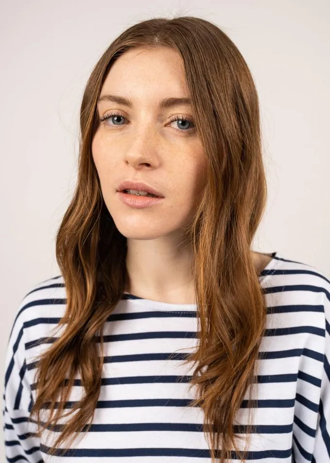 Women Breton Striped Shirts Saint James MINQUIERS DROP II White Navy