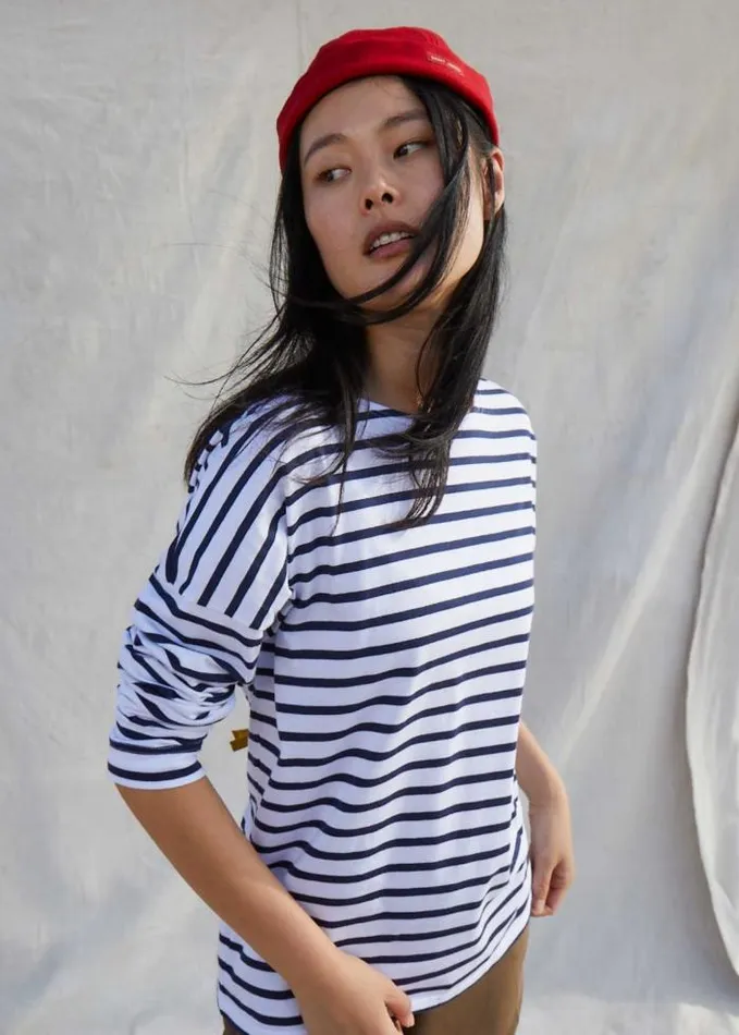 Women Breton Striped Shirts Saint James MINQUIERS DROP II White Navy